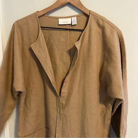 Chico’s Tan Neutral Cotton Linen Long Line Jacket 1 S/M - Picture 10 of 13